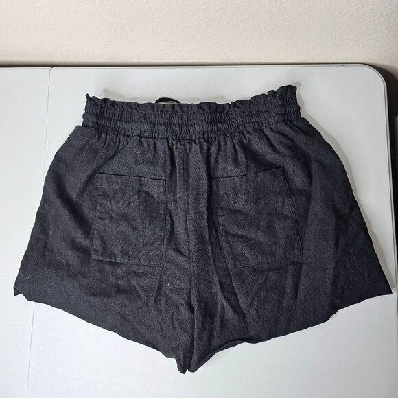 7 For All Mankind M Black Linen Blend Drawstring Pull On Shorts Patch Pockets - Picture 3 of 5
